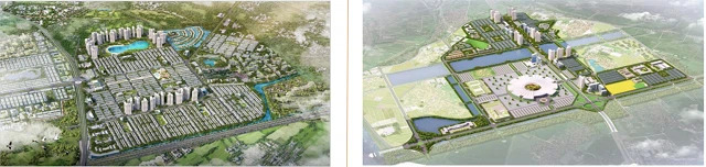 Phối cảnh Vinhomes Dream City (trái) và Vinhomes Cổ Loa (phải). Nguồn: Vinhomes